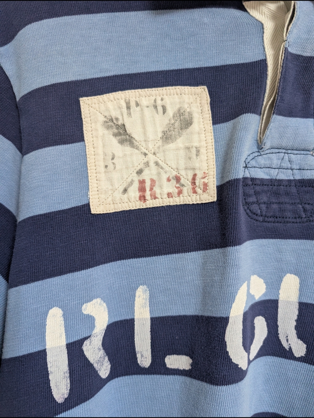 Ralph Lauren Kayak Rafting Guide Blue & Navy Striped Rugby Polo - Picture 3 of 7